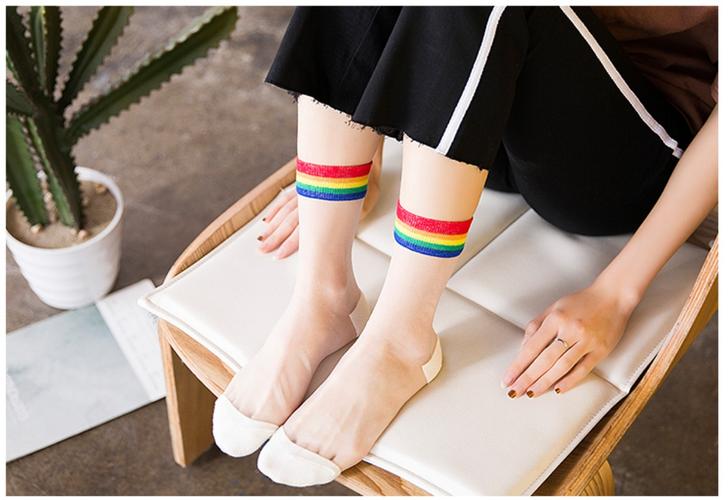 春夏超薄韩国玻璃丝中筒女袜子日系原宿学院风条纹透明水晶卡丝袜